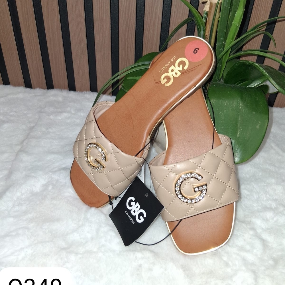 Women's Tan Quilted Slide Sandals